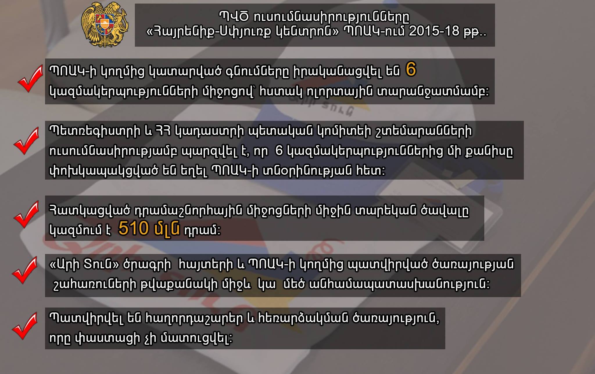«Հայրենիք-Սփյուռք կենտրոն» ՊՈԱԿ-ում մի շարք խախտումներ են գտել գնման գործընթացում