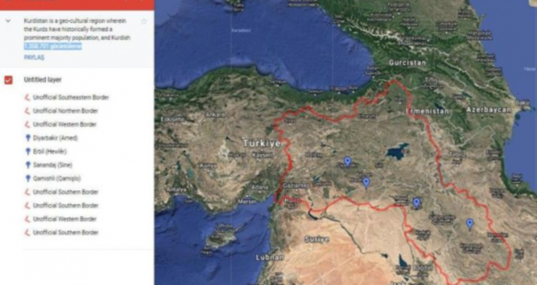 Թուրքիան «Google Maps»-ից պահանջել է հեռացնել Քրդստանի քարտեզը