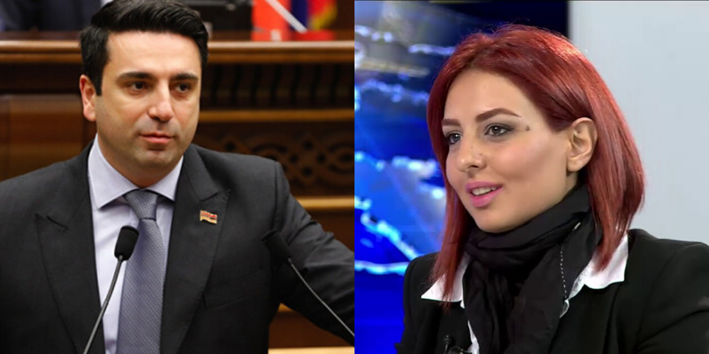 Մի մարդ, ում հետևից գրկել է Հրայր Թովմասյանը, փորձում է մեզ պատասխանել. Անի Սամսոնյանը` Ալեն Սիմոնյանին