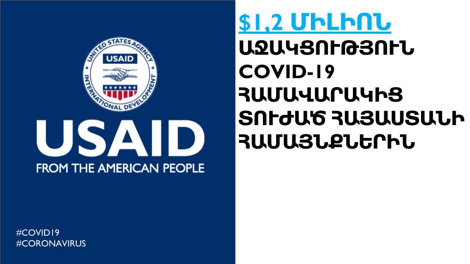 Ընդդեմ կորոնավիրուսի․ USAID-ը Հայաստանին կտրամադրի լրացուցիչ 1.2 միլիոն դոլար