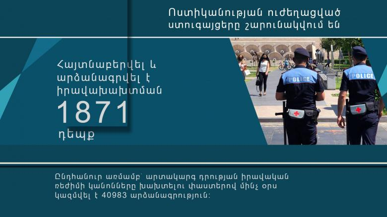 Մեկ օրում հայտնաբերվել և արձանագրվել է արտակարգ դրության իրավական ռեժիմի կանոնները խախտելու 1871 դեպք. ՀՀ ոստիկանություն