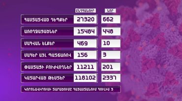 Ունենք կորոնավիրուսով վարակման 662 նոր դեպք, 448 հիվանդ առողջացել է