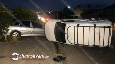 Խոշոր ավտովթար Կոտայքի մարզում. Opel Combo-ն բախվել է Opel Vectra-ին և կողաշրջվել