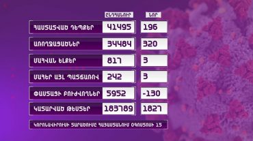 ՀՀ-ում կորոնավիրուսի դեպքերն ավելացել են 196-ով, 320 պացիենտ առողջացել է, 3-ը՝ մահացել
