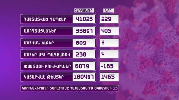 ՀՀ-ում կորոնավիրուսի դեպքերն ավելացել են 229-ով, 405 պացիենտ առողջացել է