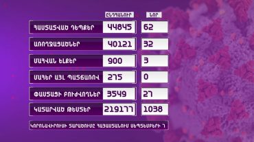 Հայաստանում գրանցվել է կորոնավիրուսի 62 նոր դեպք. 3 մարդ մահացել է
