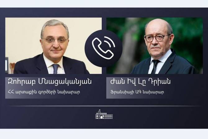 Զոհրաբ Մնացականյանը հեռախոսազրույց է ունեցել ֆրանսիացի գործընկերոջ՝ Ժան Իվ Լը Դրիանի հետ