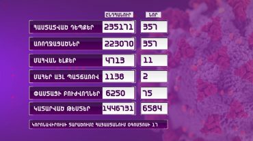 Հայաստանում գրանցվել է կորոնավիրուսային հիվանդության 357 նոր դեպք, 11 մահ