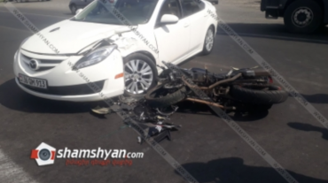 Արմավիրում մոտոցիկլը բախվել է Mazda-ին․ մոտոցիկլավարը տեղափոխվել է հիվանդանոց