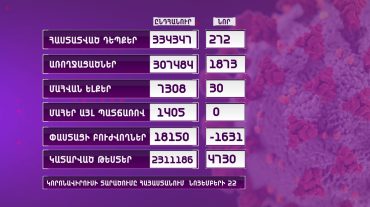 Հայաստանում արձանագրվել է կորոնավիրուսի 272 նոր դեպք, 30 մահ
