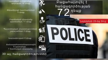 Նոյեմբերի 23-ից 24-ը բացահայտվել է հանցագործության 72 դեպք