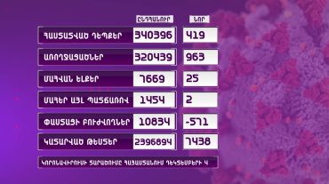 Հայաստանում արձանագրվել է կորոնավիրուսի 419 նոր դեպք, 25 մահ