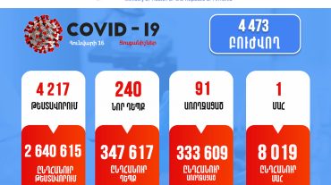 Հայաստանում հաստատվել է կորոնավիրուսի 240 նոր դեպք