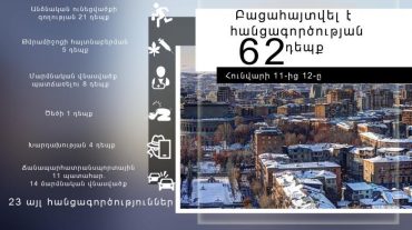 Հունվարի 11-ից 12-ը բացահայտվել է հանցագործության 62 դեպք