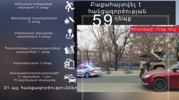 Փետրվարի 15-ից 16-ը բացահայտվել է հանցագործության 59 դեպք