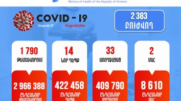 Հայաստանում արձանագրվել է կորոնավիրուսի 14 նոր դեպք, 2 մահ