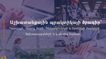 Աշխատանքային պրակտիկայի ծրագիր՝ Կոտայքի, Վայոց Ձորի, Գեղարքունիքի և Սյունիքի մարզերում բնակվող երիտասարդների ու կանանց համար