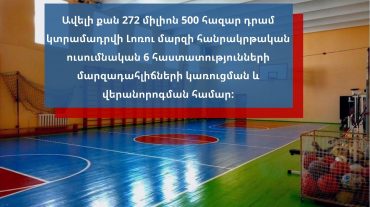 Ավելի քան 272 միլիոն 500 հազար դրամ կտրամադրվի Լոռու մարզի հանրակրթական 6 հաստատությունների մարզադահլիճների կառուցման և վերանորոգման համար