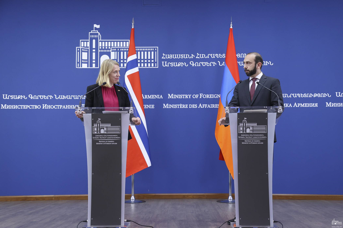 ՀՀ ԱԳ նախարար Արարատ Միրզոյանի խոսքը և պատասխանները լրագրողների հարցերին Նորվեգիայի ԱԳ նախարար Աննիկեն Հյութֆիլդտի հետ համատեղ մամուլի ասուլիսի ժամանակ