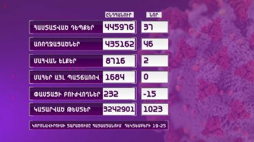 Հաստատվել է կորոնավիրուսային հիվանդության 37 նոր դեպք