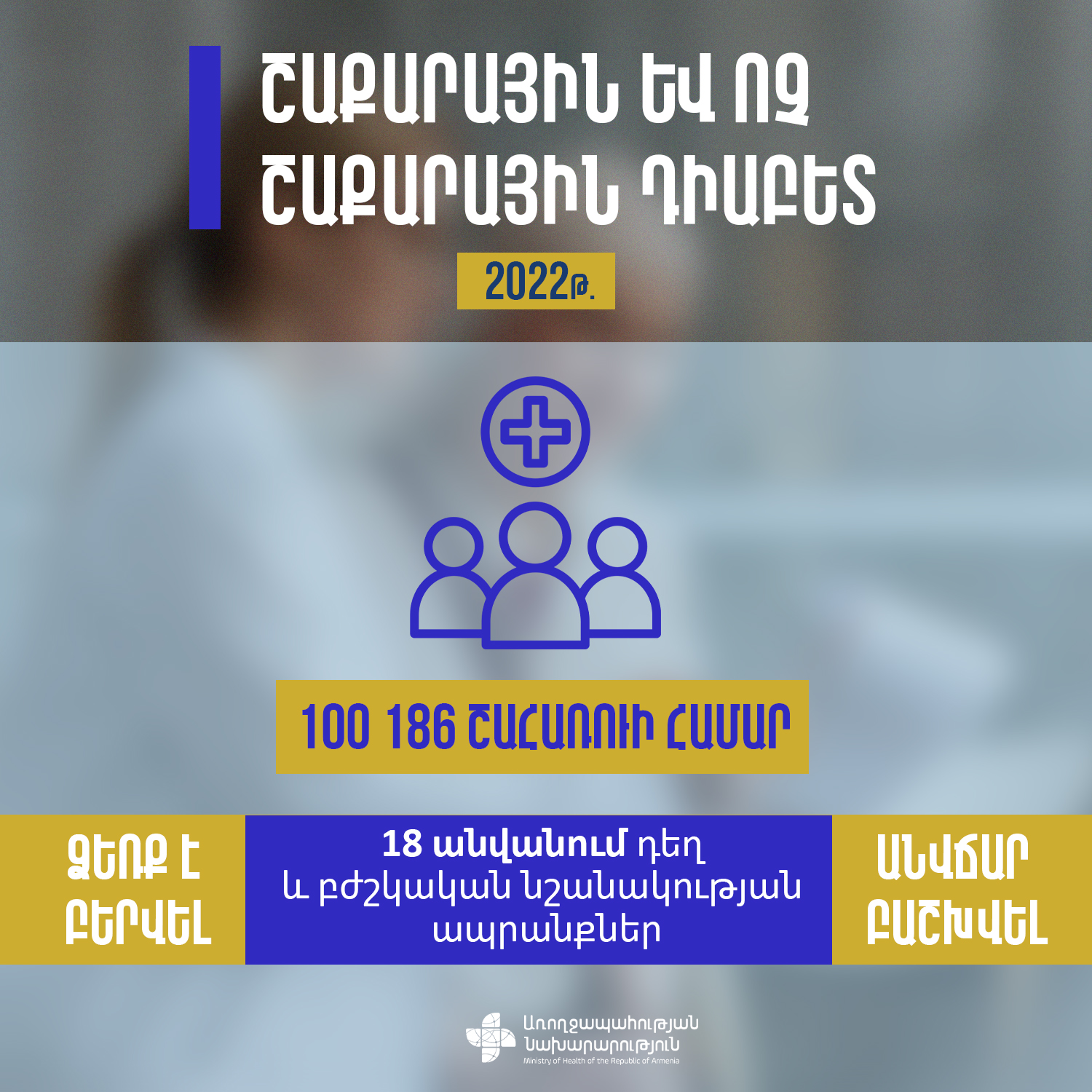 Շաքարային և ոչ շաքարային դիաբետերի համար ձեռք են բերվել և բաշխվել 18 անվանում դեղ և բժշկական նշանակություն ունեցող ապրանքներ. ՀՀ ԱՆ
