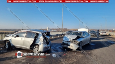 Նոր Հաճնի կամրջի վրա բախվել են Nissan Tida և Opel Vectra մակնիշի ավտոմեքենաները. կան վիրավորներ