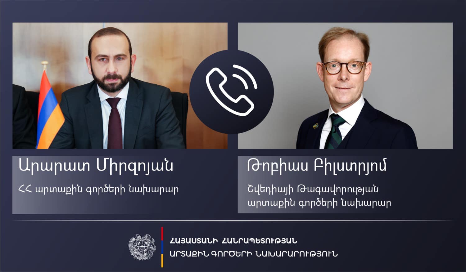 Արարատ Միրզոյանի և Շվեդիայի ԱԳ նախարարի հեռախոոսազրույցում ընդգծվել է ԼՂ-ն ՀՀ-ին կապող միակ ճանապարհի ապօրինի արգելափակումը վերացնելու հրատապությունը