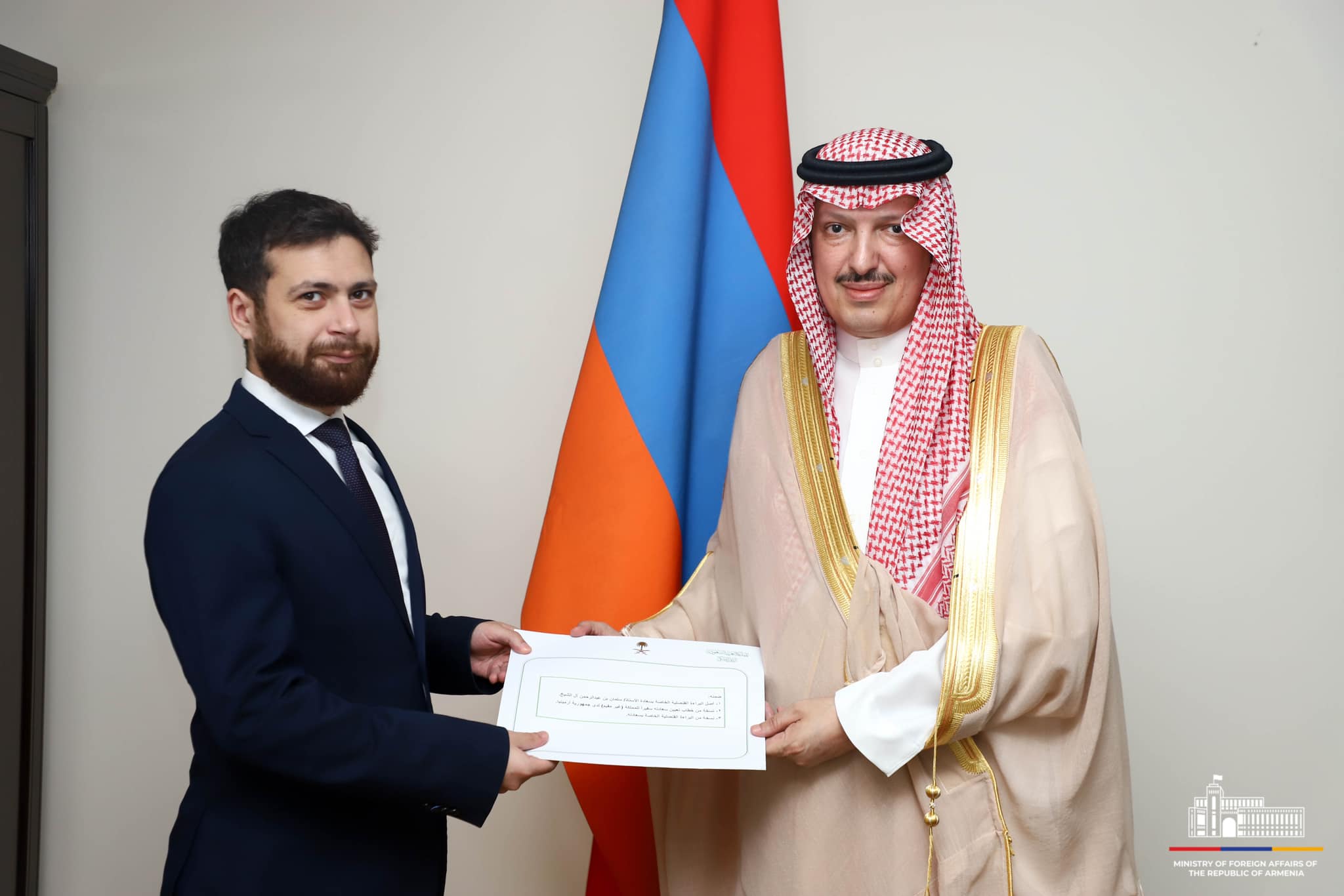 Սաուդյան Արաբիայի Թագավորության նորանշանակ դեսպանն իր հավատարմագրերի պատճենն է հանձնել ՀՀ ԱԳ նախարարի տեղակալին