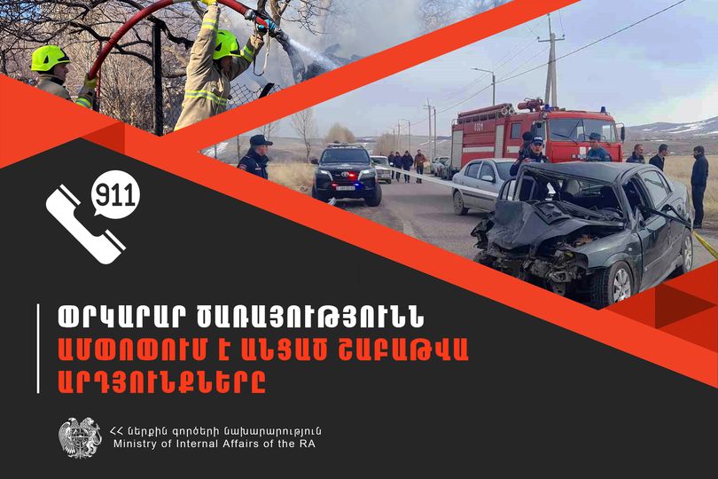 ՆԳՆ ՓԾ ճգնաժամային կառավարման ազգային կենտրոնում գրանցվել է 576 դեպք, 190-ը՝ արտակարգ