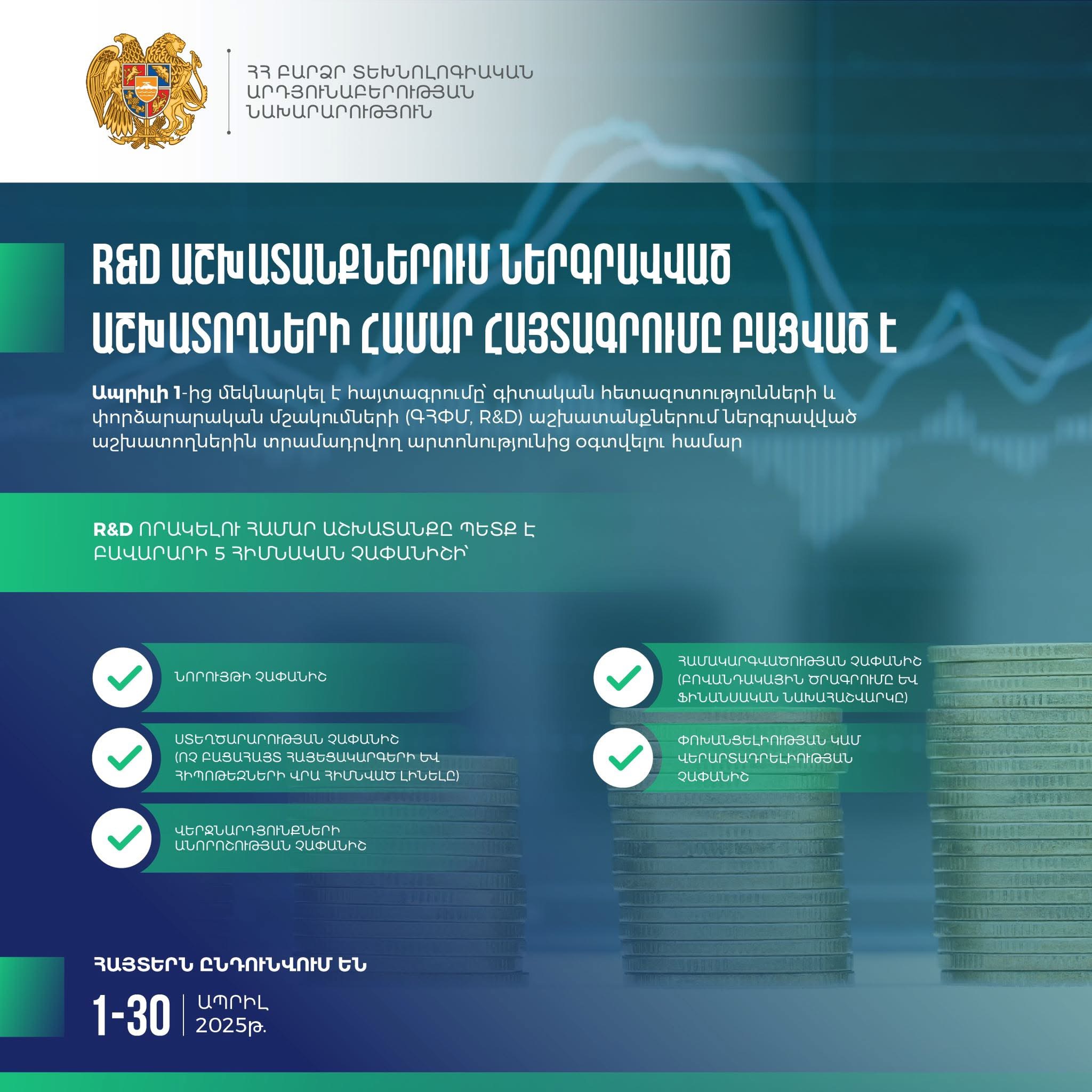 R&D ոլորտի ընկերությունները կարող են դիմել հարկային արտոնություններից օգտվելու համար