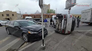 Երևանում բախվել են «Ford Fusion»-ը ու «Mitsubishi»-ն․ վերջինը կողաշրջվել է