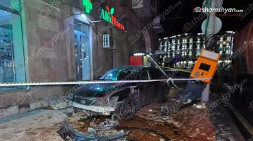 Երևանում «Lexus»-ը կոտրել է ճանապարհային երթևեկության ցուցանակը և հայտնվել մայթին